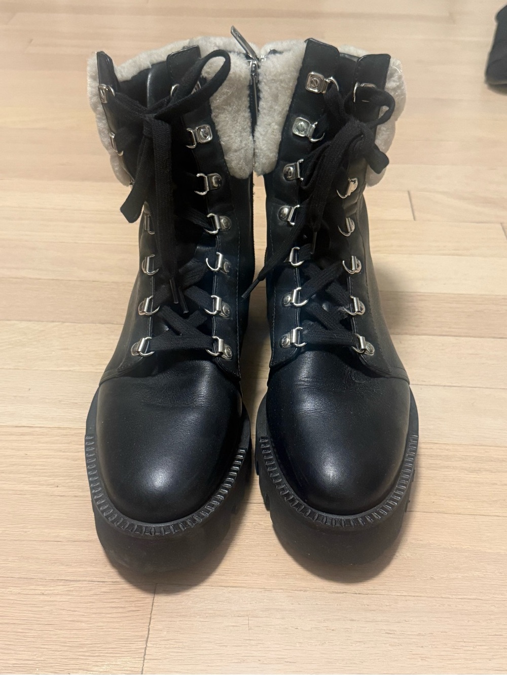 Aquatalia Black Lace-Up Shearling-Trim Boots